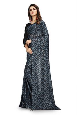 Blue printed lycra saree with blouse 3