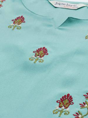 Women's Blue Embroidered straight kurta With SOlid palazzo 4
