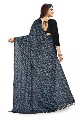 Blue printed lycra saree with blouse 4