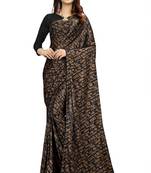 Brown printed lycra saree with blouse