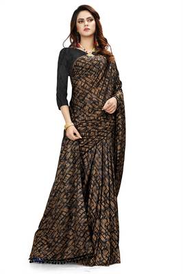 Brown printed lycra saree with blouse 2