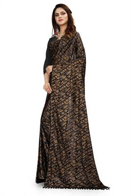 Brown printed lycra saree with blouse 3