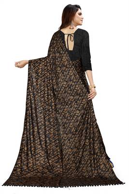 Brown printed lycra saree with blouse 4
