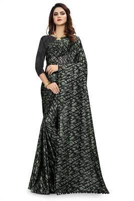 Green printed lycra saree with blouse 1