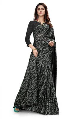 Green printed lycra saree with blouse 3