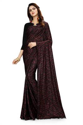 Maroon printed lycra saree with blouse 1