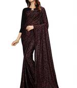 Maroon printed lycra saree with blouse