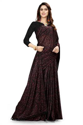 Maroon printed lycra saree with blouse 2
