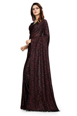 Maroon printed lycra saree with blouse 3