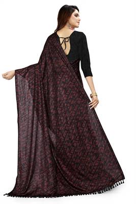 Maroon printed lycra saree with blouse 4