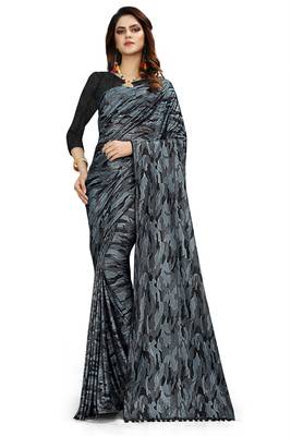 Blue printed lycra saree with blouse 1