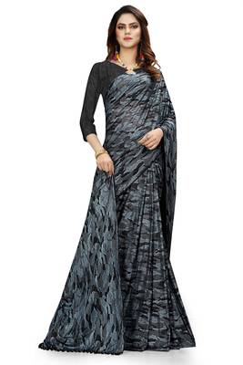 Blue printed lycra saree with blouse 2