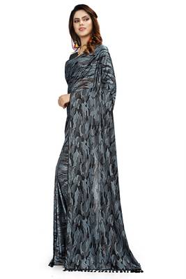 Blue printed lycra saree with blouse 3
