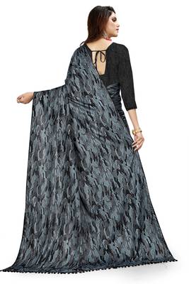 Blue printed lycra saree with blouse 4