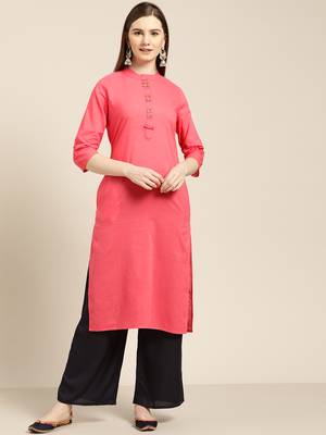 Women's Peach embroidered straight kurta With Solid Palazzo 1