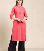 Women's Peach embroidered straight kurta With Solid Palazzo