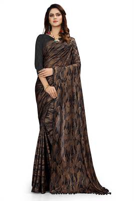 Brown printed lycra saree with blouse 1