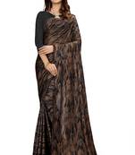 Brown printed lycra saree with blouse