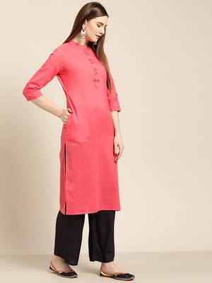Women's Peach embroidered straight kurta With Solid Palazzo 2