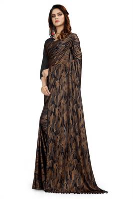 Brown printed lycra saree with blouse 3