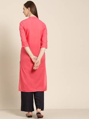 Women's Peach embroidered straight kurta With Solid Palazzo 3