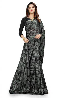 Green printed lycra saree with blouse 2