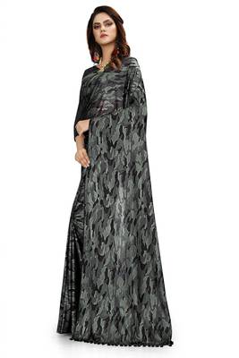Green printed lycra saree with blouse 3