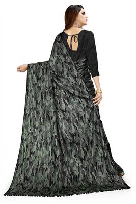 Green printed lycra saree with blouse 4