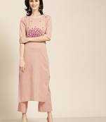 Women's pink embroidered straight kurta with palazzo