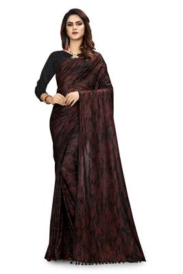 Maroon printed lycra saree with blouse 1