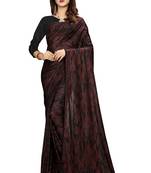 Maroon printed lycra saree with blouse