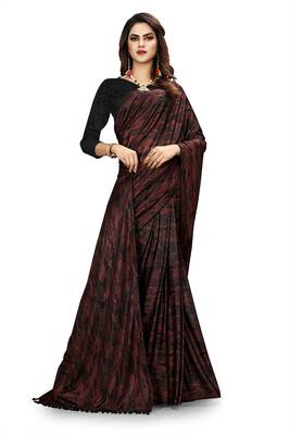 Maroon printed lycra saree with blouse 2