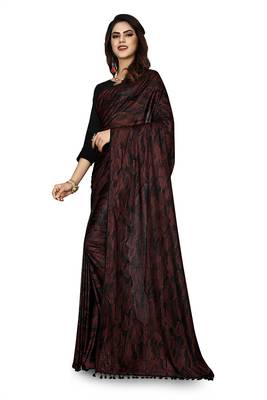 Maroon printed lycra saree with blouse 3