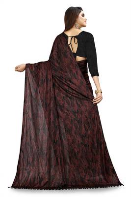 Maroon printed lycra saree with blouse 4