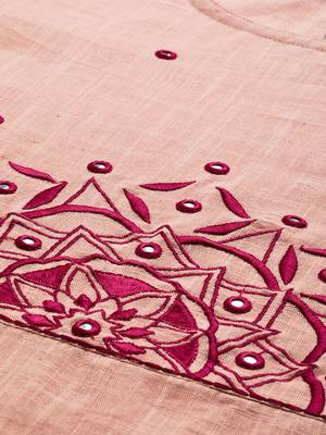 Women's pink embroidered straight kurta with palazzo 4