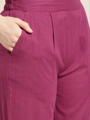 Women's Magenta embroidered kurta with palazzo 5