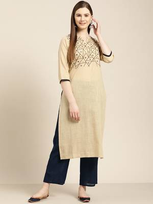 Beige embroidered straight kurta with palazzo 1