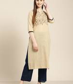 Beige embroidered straight kurta with palazzo