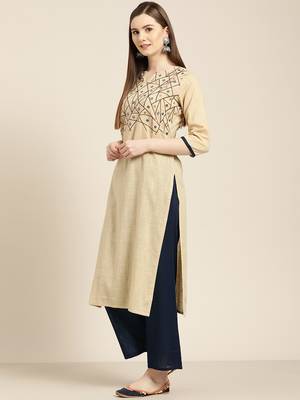 Beige embroidered straight kurta with palazzo 2