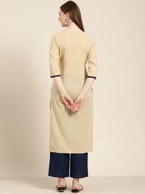 Beige embroidered straight kurta with palazzo 3