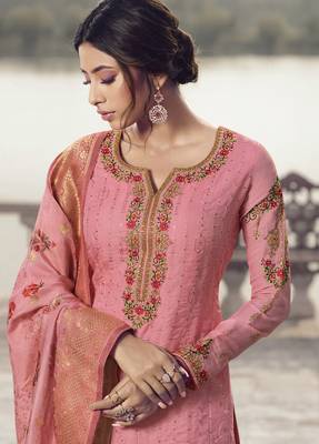 Baby Pink Embroidered Tussar Silk Salwar 2
