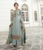 Sky Blue Embroidered Tussar Silk Salwar