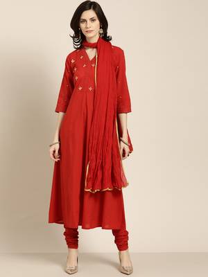 Rust embroidered anarkali with churidar & dupatta 1