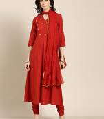 Rust embroidered anarkali with churidar & dupatta