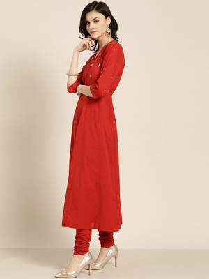 Rust embroidered anarkali with churidar & dupatta 2
