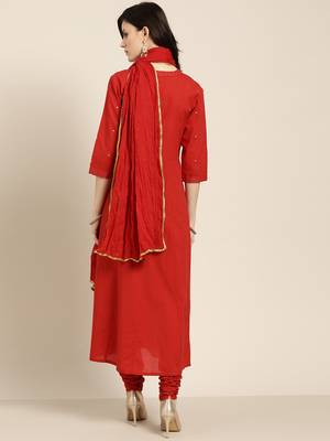 Rust embroidered anarkali with churidar & dupatta 3