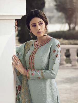 Sky Blue Embroidered Tussar Silk Salwar 3