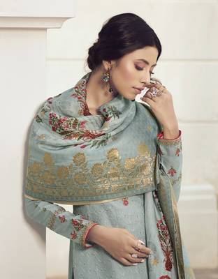 Sky Blue Embroidered Tussar Silk Salwar 4