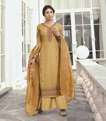 Mustard Embroidered Tussar Silk Salwar