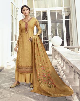 Mustard Embroidered Tussar Silk Salwar 2